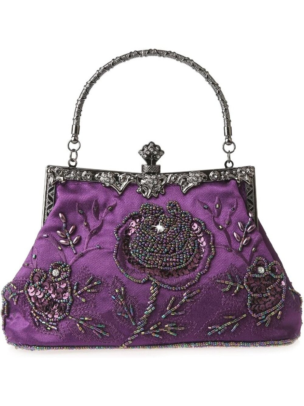 〽️Women Purple Vintage Floral Beaded Rhinestone Embroidery Sequin Crossbody Bag
